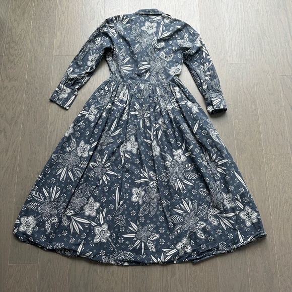 Hunter Bell Hattie Dress Midi Floral Printed Long Sleeves Blue Grey White - S - Picture 3 of 11